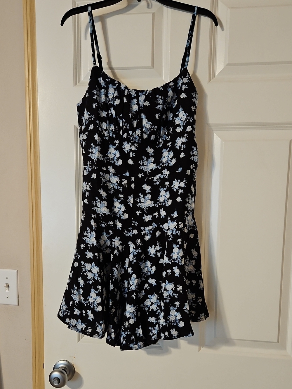 Black Floral Jumpsuit with Light Blue Flowers